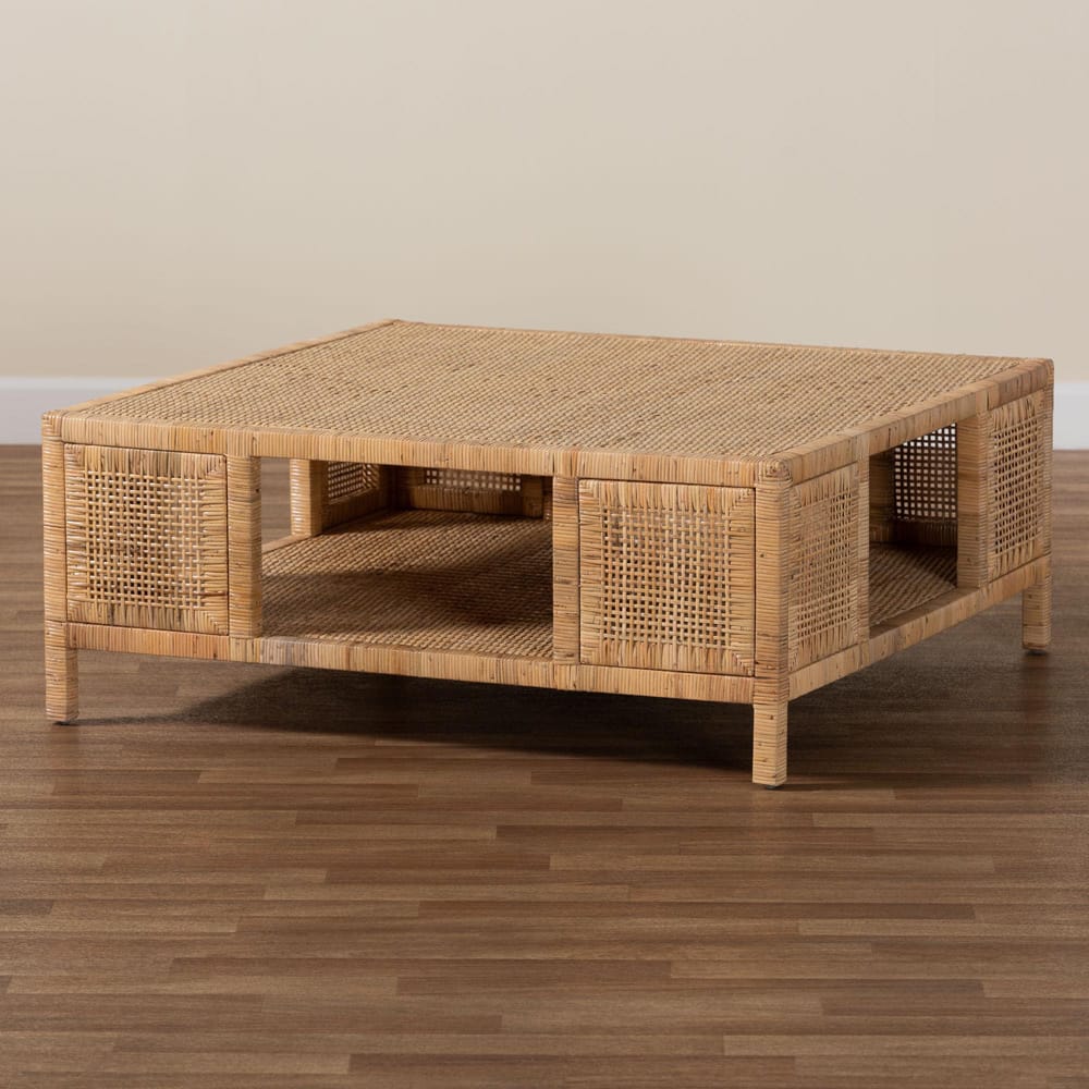 bali & pari - Kalimantan Console Table in Light Honey - KALIMANTAN-Square-Rattan-Coffee Table view 6