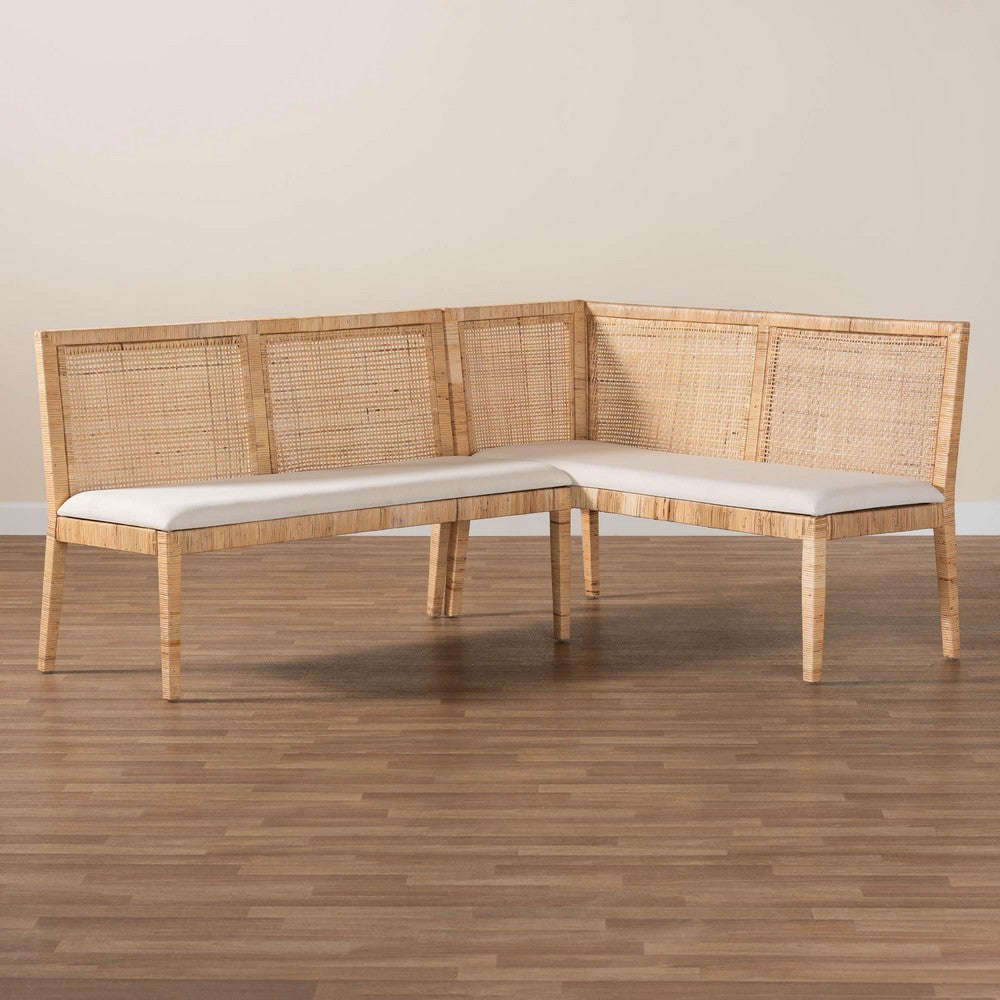 bali & pari - Kalimantan Set of 2 Corner Benches in Light Honey/White - Kalimantan-Light Honey Rattan-2PC Bench Set view 8