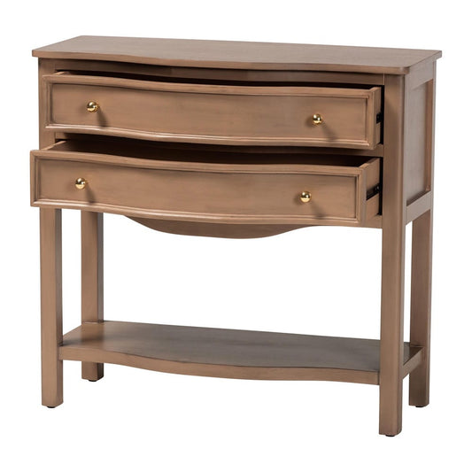 bali & pari - Kelila Console Table in Champagne Brown - Kelila-Antq Brown-Wooden-2DRW-Console Table view 2