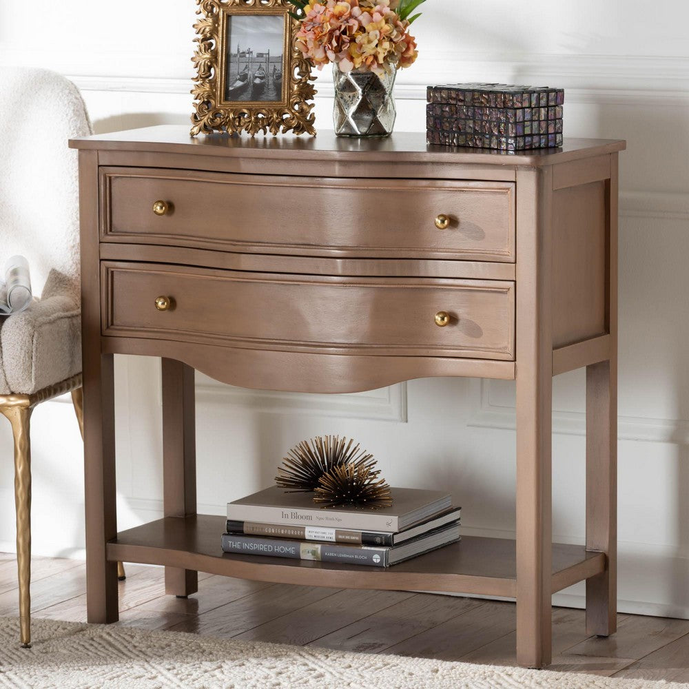 bali & pari - Kelila Console Table in Champagne Brown - Kelila-Antq Brown-Wooden-2DRW-Console Table view 9