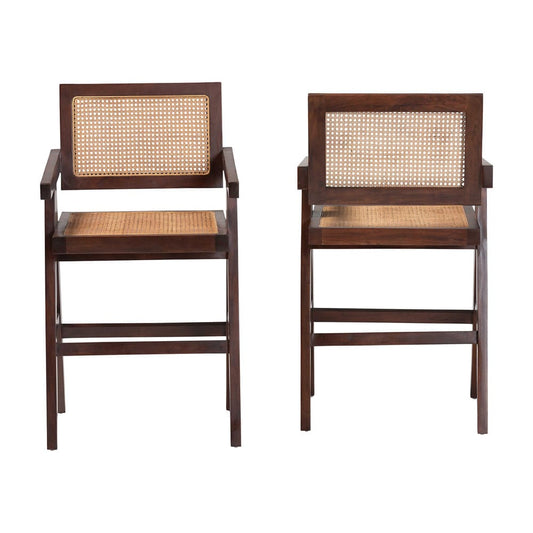 bali & pari - Kresna Set of 2 Counter Stools in Dark Walnut Brown/Natural Brown - BC-01-Kresna-Brown Wood/Rattan-CS view 2