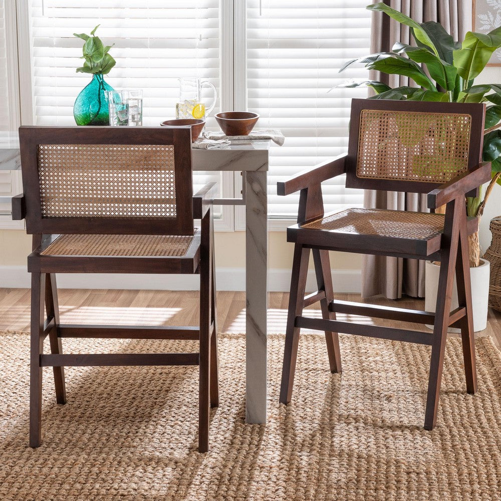 bali & pari - Kresna Set of 2 Counter Stools in Dark Walnut Brown/Natural Brown - BC-01-Kresna-Brown Wood/Rattan-CS view 7