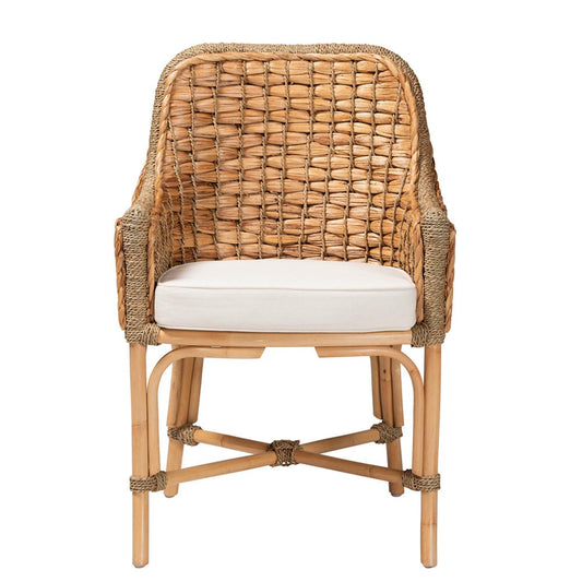 bali & pari - Kyle Dining Chair in White/Natural Brown - Kyle-Rattan-DC-Arm view 2