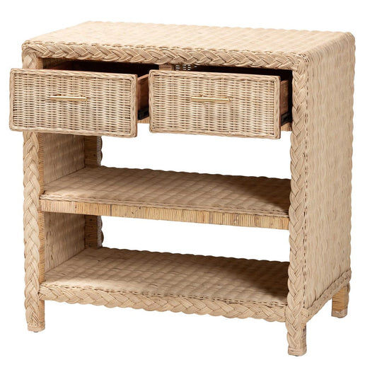 bali & pari - Lanica Console Table in Pale Brown - Braided Sun Bleached Ivory Rattan-Console Table view 2