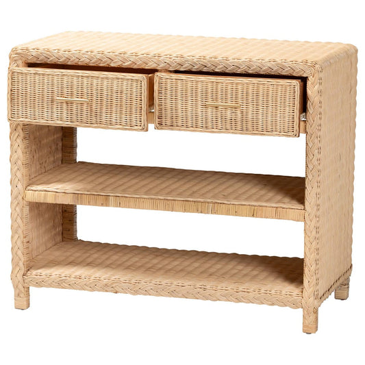 bali & pari - Lanica Console Table in Sun-bleached Rattan - Braided Sun Bleached Ivory Rattan-Version 2-Console Table view 2