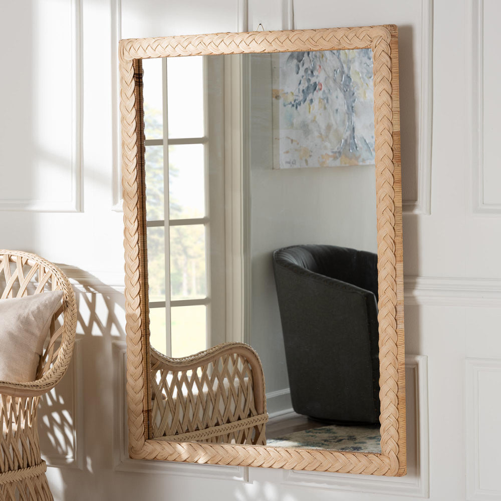 bali & pari - Lanica Mirror in Pale Brown - Braided Sun Bleached Ivory-Wood/Rattan-Mirror view 4