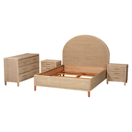 bali & pari - Lanica Queen Bedroom Set in Sun-bleached Rattan - Braided Sun Bleached Ivory-Wood/Rattan-4PC Bedroom Set-New view 2