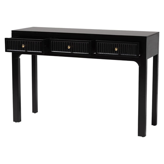 bali & pari - Leah Console Table in Black - Leah-Black-Wooden-3DRW-Console Table view 2