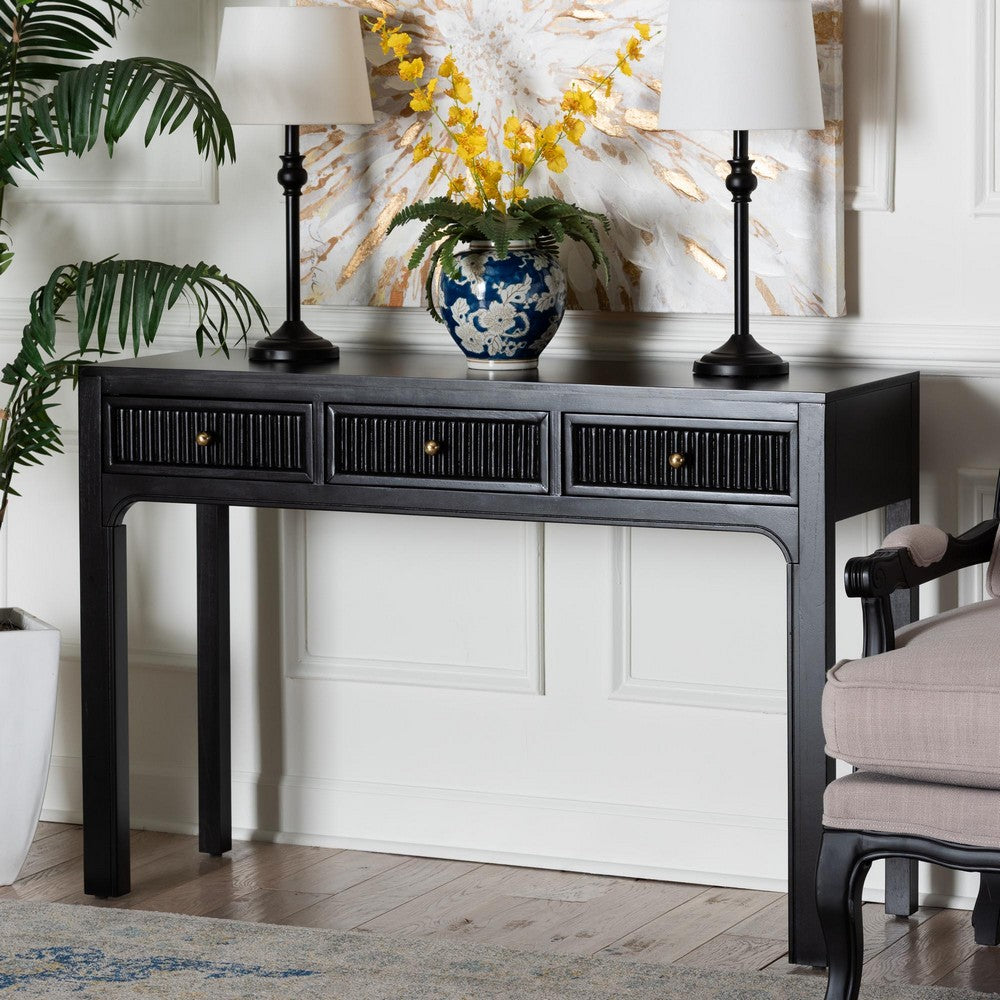 bali & pari - Leah Console Table in Black - Leah-Black-Wooden-3DRW-Console Table view 9