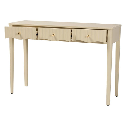 bali & pari - Leeba Console Table in Beige - Leeba-Beige-Wooden-3DRW-Console Table view 2