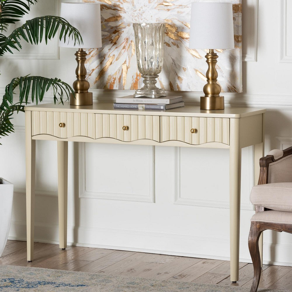 bali & pari - Leeba Console Table in Beige - Leeba-Beige-Wooden-3DRW-Console Table view 9
