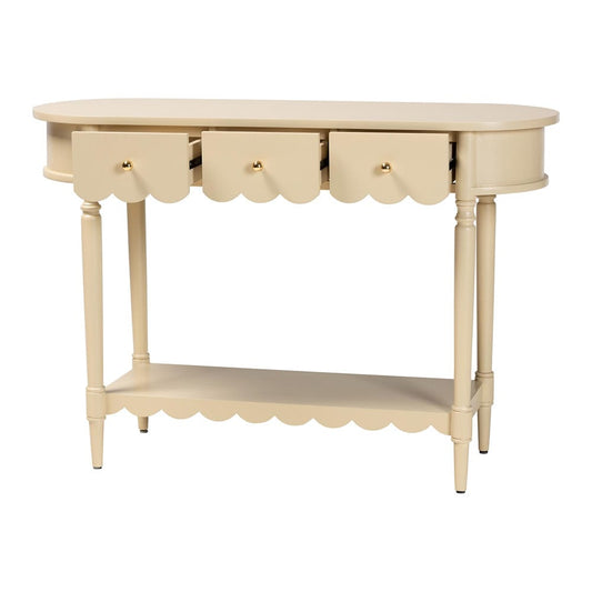 bali & pari - Liba Console Table in Biscotti Beige - Liba-Beige-Wooden-3DRW-Console Table view 2
