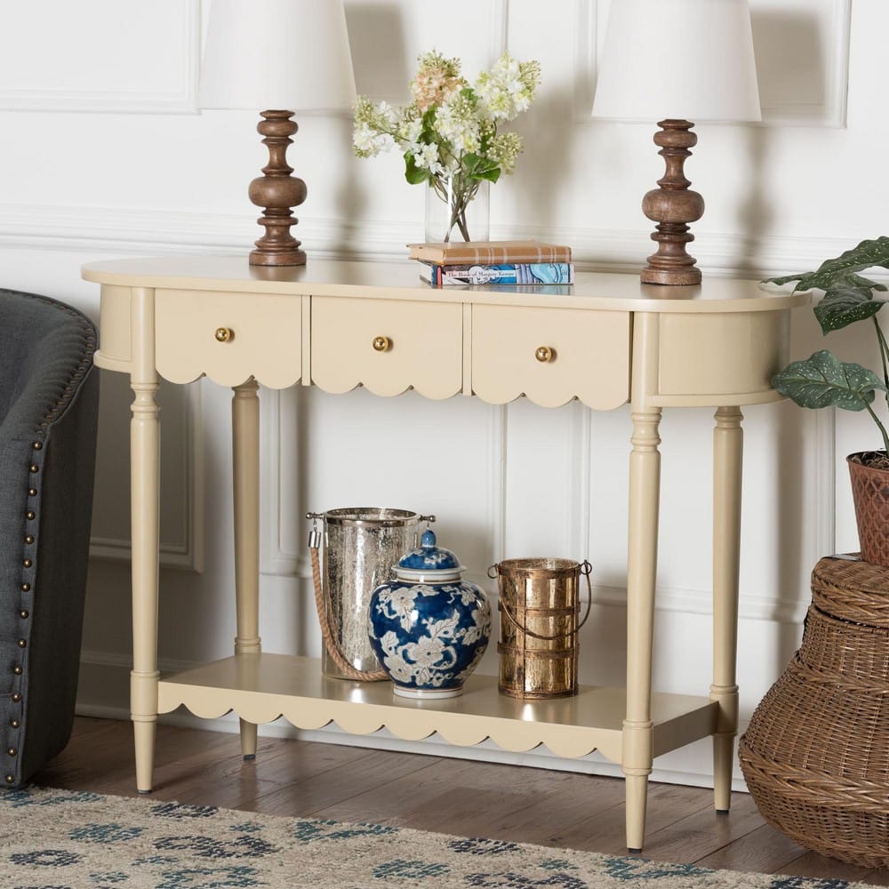 bali & pari - Liba Console Table in Biscotti Beige - Liba-Beige-Wooden-3DRW-Console Table view 9