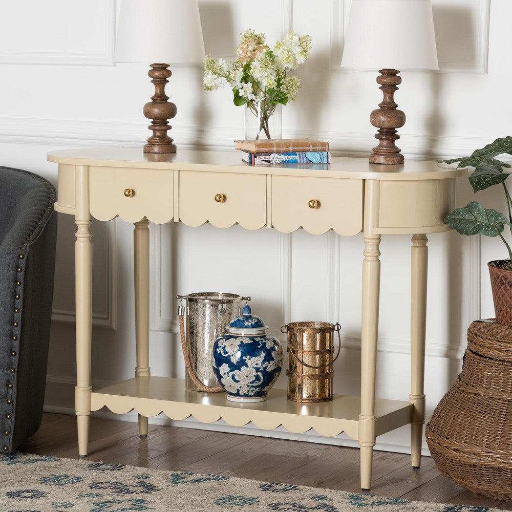 bali & pari - Liba Console Table in Biscotti Beige - Liba-Beige-Wooden-3DRW-Console Table view 9