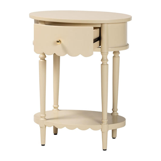 bali & pari - Liba End Table in Biscotti Beige - Liba-Round-Beige-Wooden-1DRW-ET view 2