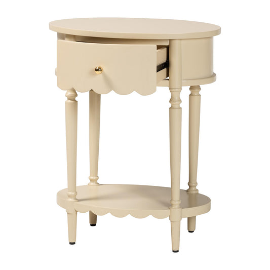 bali & pari - Liba End Table in Biscotti Beige - Liba-Round-Beige-Wooden-1DRW-ET view 2