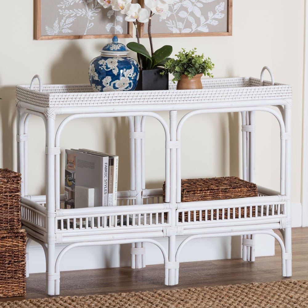 bali & pari - LombokConsole Table in White - Lombok-Rattan-White-Console Table view 7