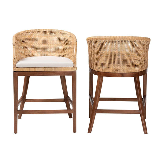 bali & pari - Lumajang Set of 2 Counter Stools in Light Honey/White/Walnut Brown - Lumajang-Light Honey/Light Brown Rattan-CS view 2