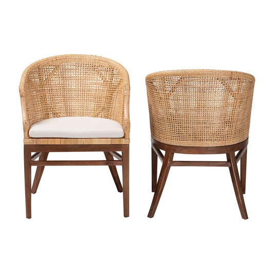 bali & pari - Lumajang Set of 2 Dining Chairs in Light Honey/White/Walnut Brown - Lumajang-Light Honey/Light Brown Rattan-DC view 2