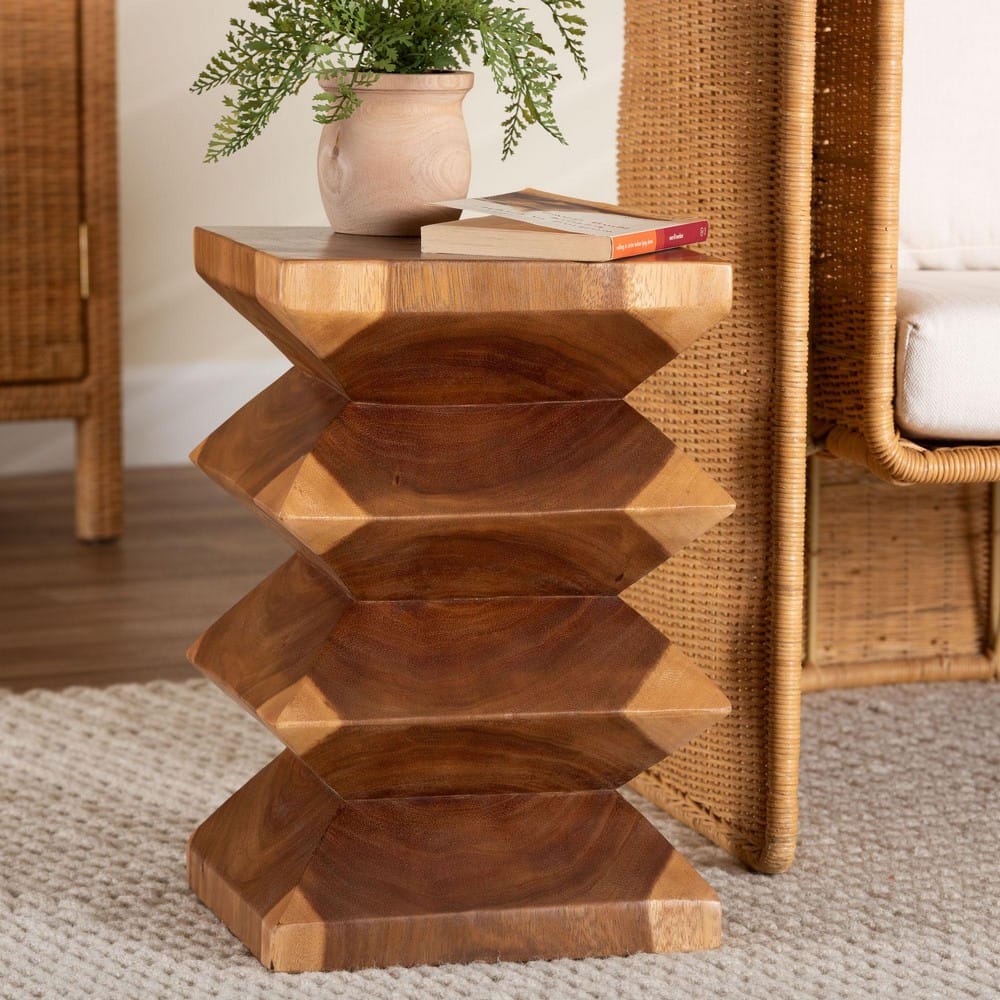 bali & pari - Malati End Table in Natural Brown - Suar S/T 007-Natural-Side Table view 6