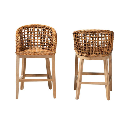 bali & pari - Mario Set of 2 Bar Stools in Natural Brown/Brown - Mario-Rattan-BS view 2