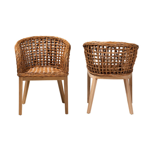 bali & pari - Mario Set of 2 Dining Chairs in Natural Brown/Brown - Mario-Rattan-DC view 2