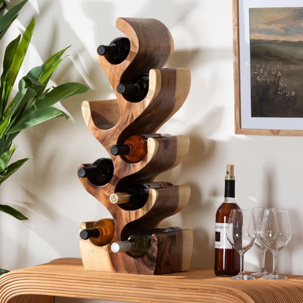 bali & pari - Matana Wine Rack in Natural - Suar WR 002-Natural/Wooden-Wine Rack view 7