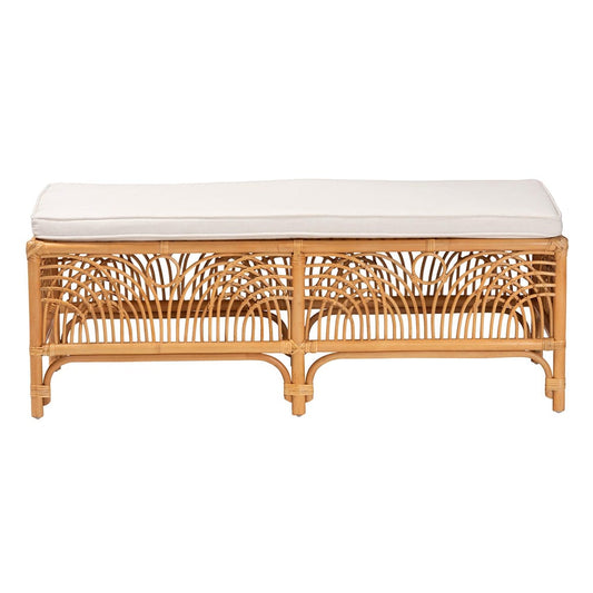 bali & pari - Materra Bench in White/Light Honey - Materra-Light Honey Ratttan-Bench view 2