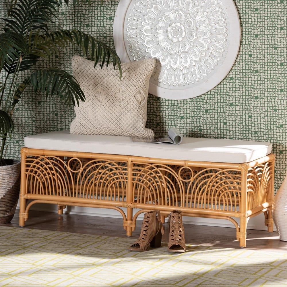 bali & pari - Materra Bench in White/Light Honey - Materra-Light Honey Ratttan-Bench view 7