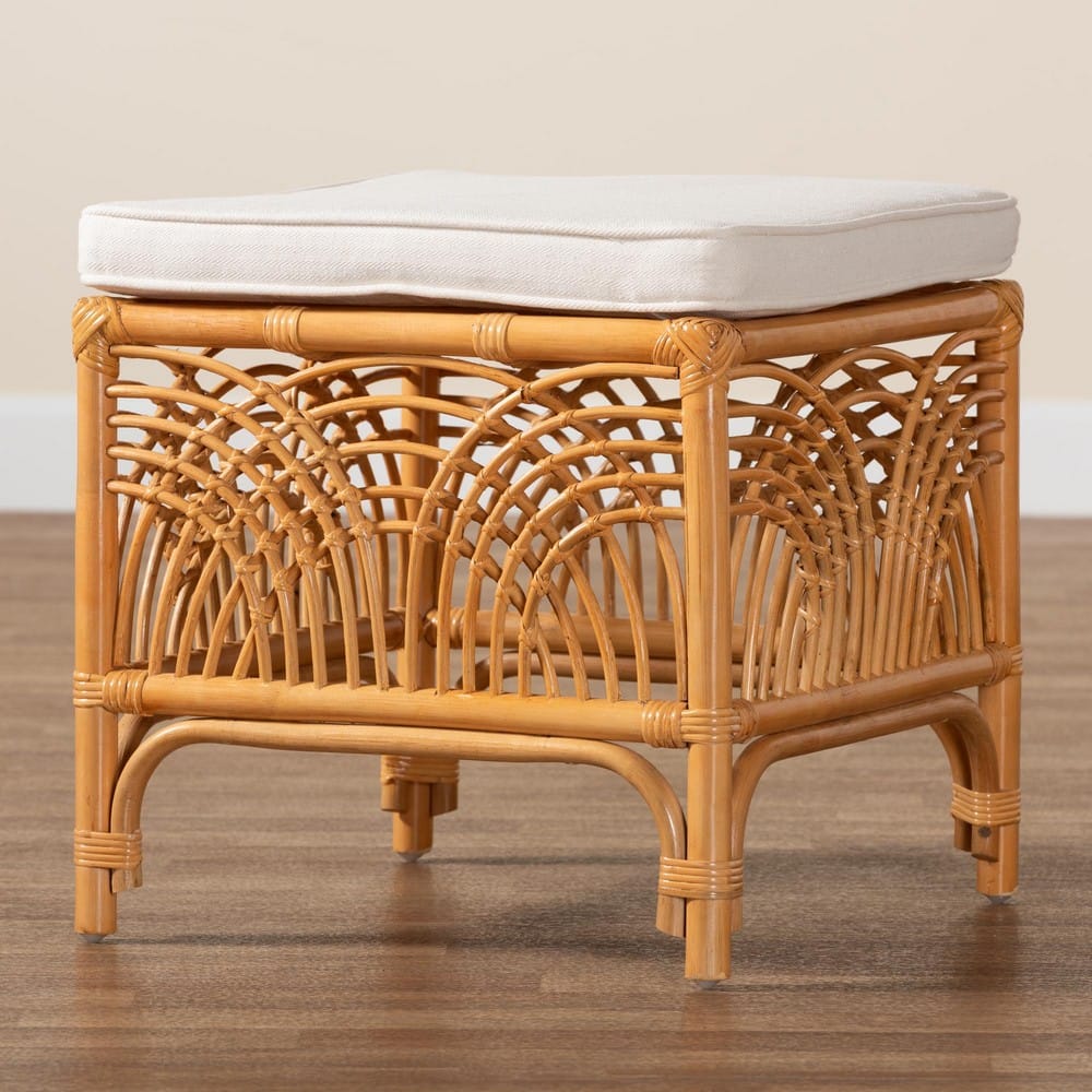 bali & pari - Materra Footstool in White/Light Honey - Materra-Light Honey Ratttan-Stool view 7