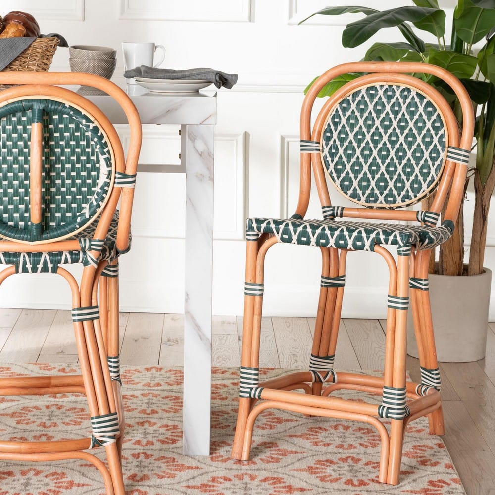 bali & pari - Mattie Counter Stool in Natural Brown/Green/White - Mattie-Rattan-Green/White-No Arm-CS view 8