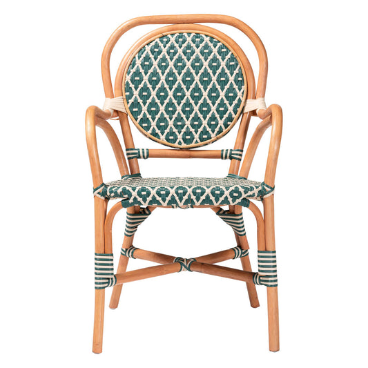 bali & pari - Mattie Dining Chair in Natural Brown/Green/White - Mattie-Rattan-Green/White-Arm-DC view 2