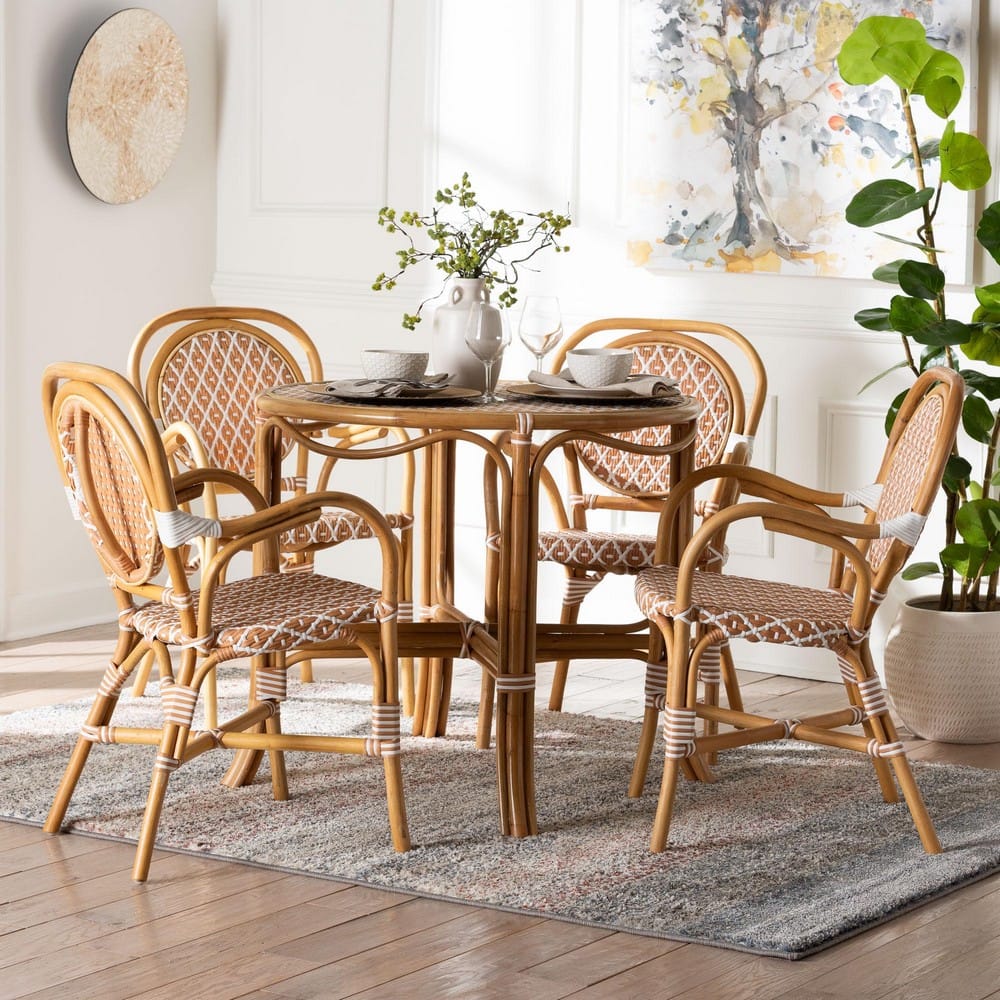 bali & pari - Mattie Dining Set in Natural Brown/Beige/White - Mattie-Rattan-Beige/White-5PC Dining Set view 8