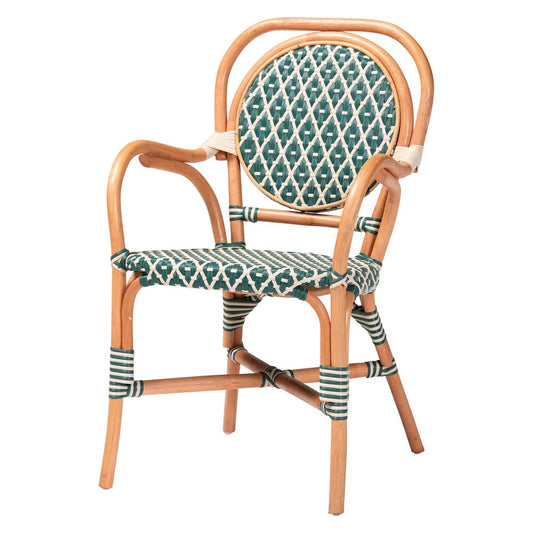 bali & pari - Mattie Dining Set in Natural Brown/Green/White - Mattie-Rattan-Green/White-5PC Dining Set view 2