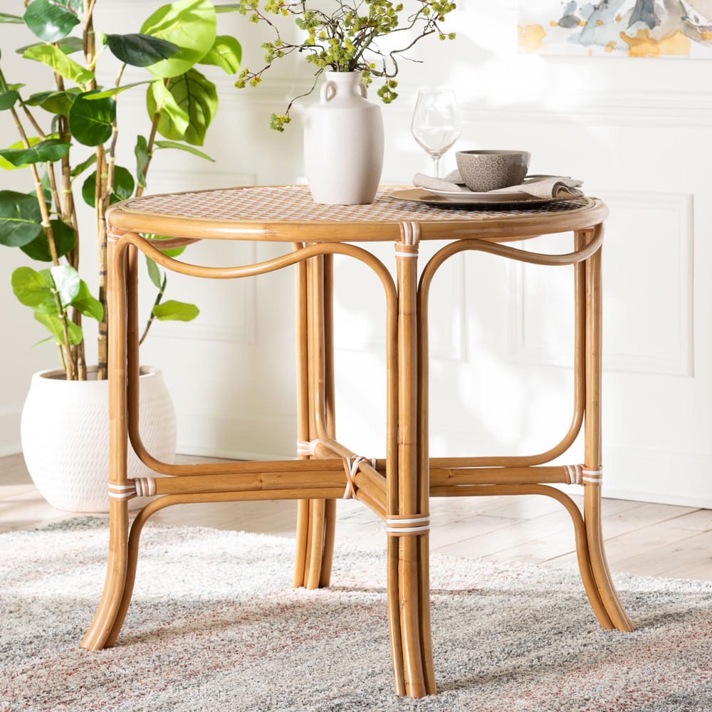bali & pari - Mattie Dining Table in Natural Brown/Beige/White - Mattie-Rattan-Beige/White-DT view 6