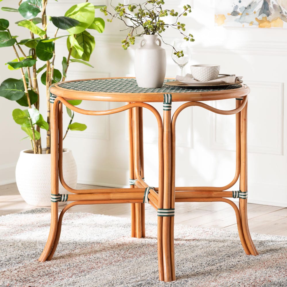 bali & pari - Mattie Dining Table in Natural Brown/Green/White - Mattie-Rattan-Green/White-DT view 6