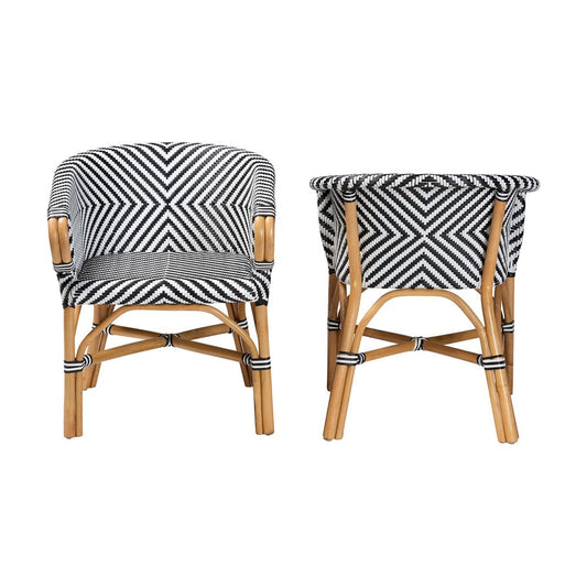 bali & pari - Max Set of 2 Dining Chairs in Natural Brown/Black/White - Max-Rattan-Black/White/Natural-Arm-DC view 2
