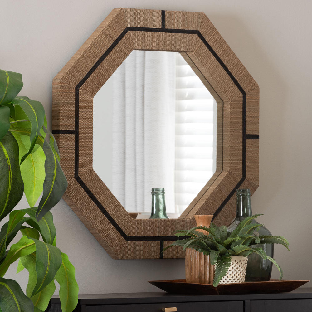 bali & pari - Mirai Mirror in Natural/Black - Grasscloth Mendong Black-Octagon-Mirror view 4