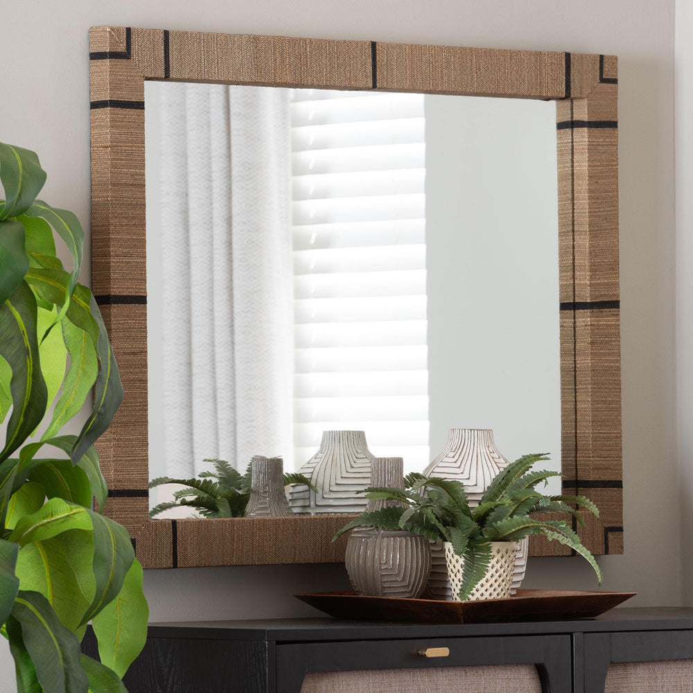 bali & pari - Mirai Mirror in Natural/Black - Grasscloth Mendong Black-Rectangle-Mirror view 4