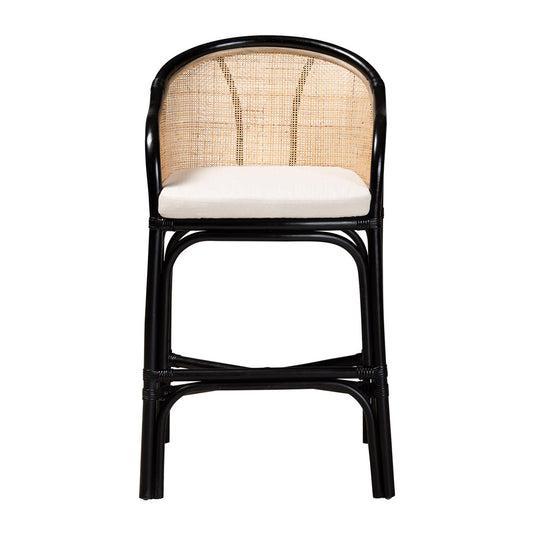 bali & pari - Miranda Counter Stool in White/Natural Brown/Black - Miranda-Rattan-CS view 2
