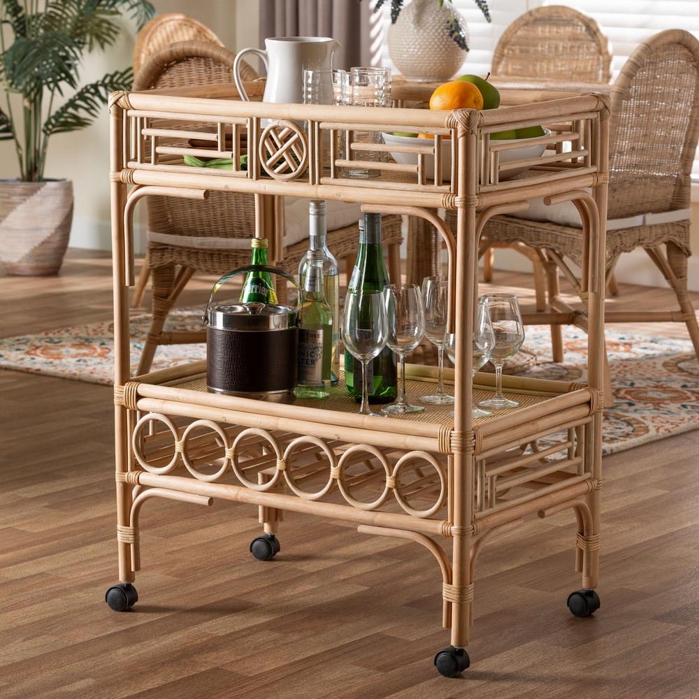 bali & pari - Molina Wine Cart in Natural Brown/Black - WS195-Natural-Rattan-Cart view 7