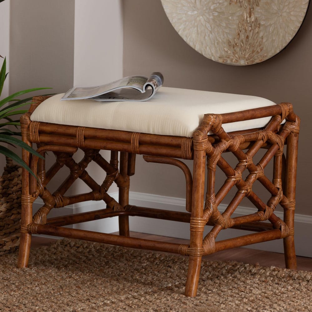 bali & pari - Morley Ottoman in Marbled Tortoise Brown/White - WS192-Tortoise Cushion-Rattan-Stool view 6