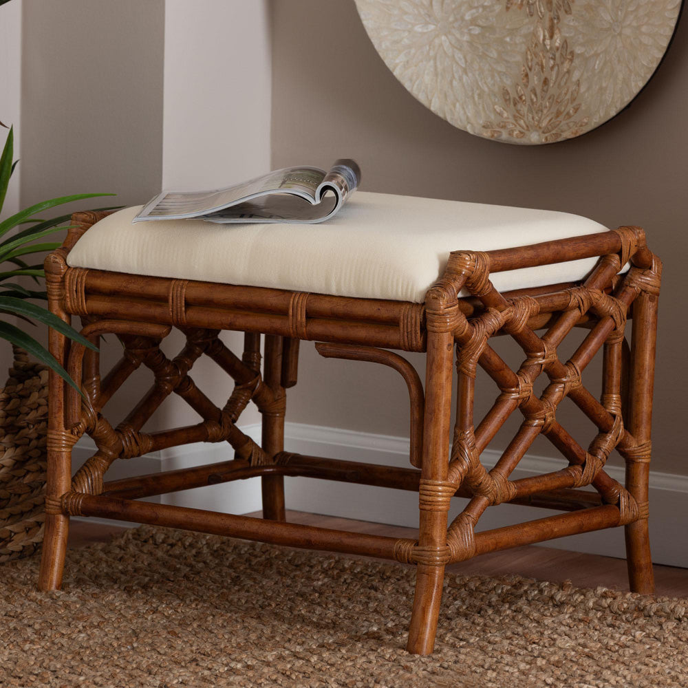 bali & pari - Morley Ottoman in Marbled Tortoise Brown/White - WS192-Tortoise Cushion-Rattan-Stool view 6