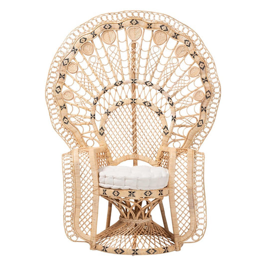 bali & pari - Nafisa Peacock Accent Chair in Natural Brown - WS186-Natural Peacock Rattan-Cushion-Chair view 2