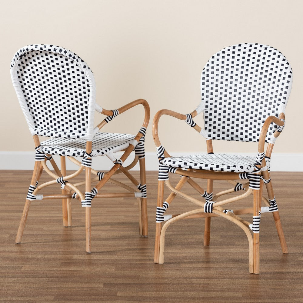 bali & pari - Naila Set of 2 Dining Chairs in Black/White/Brown - DC613-Rattan-DC Arm view 8