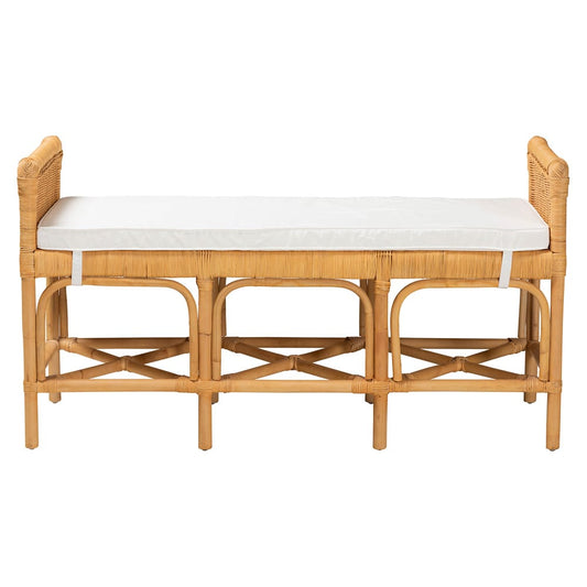 bali & pari - Nairi Bench in White/Natural Brown - WS21-Rattan-Bench view 2