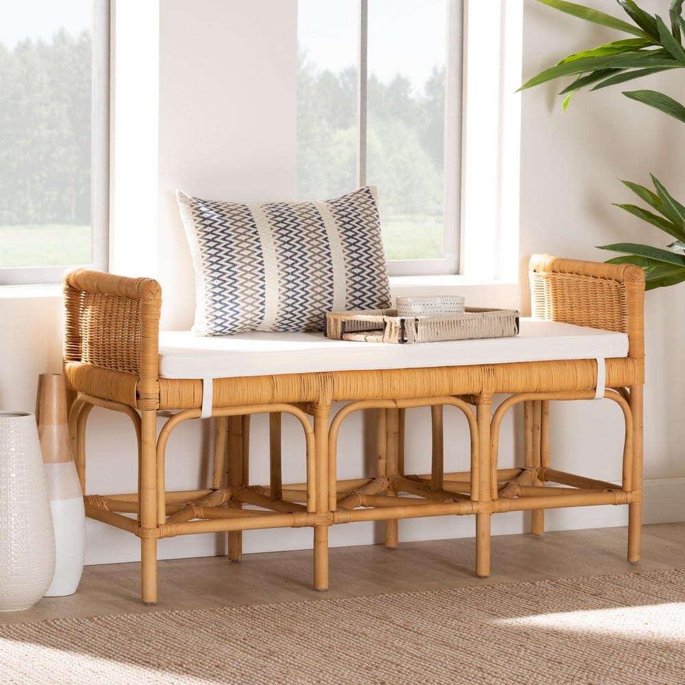 bali & pari - Nairi Bench in White/Natural Brown - WS21-Rattan-Bench view 11