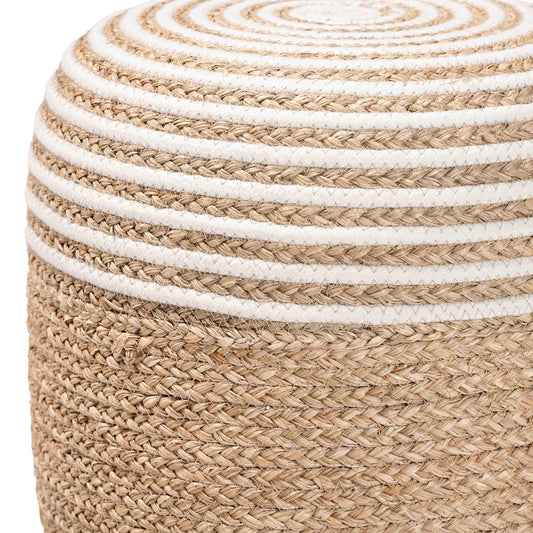 bali & pari - Nequiel Footstool in White/Natural Brown - F234-FT5-Seagrass/Cotton-Stool view 2