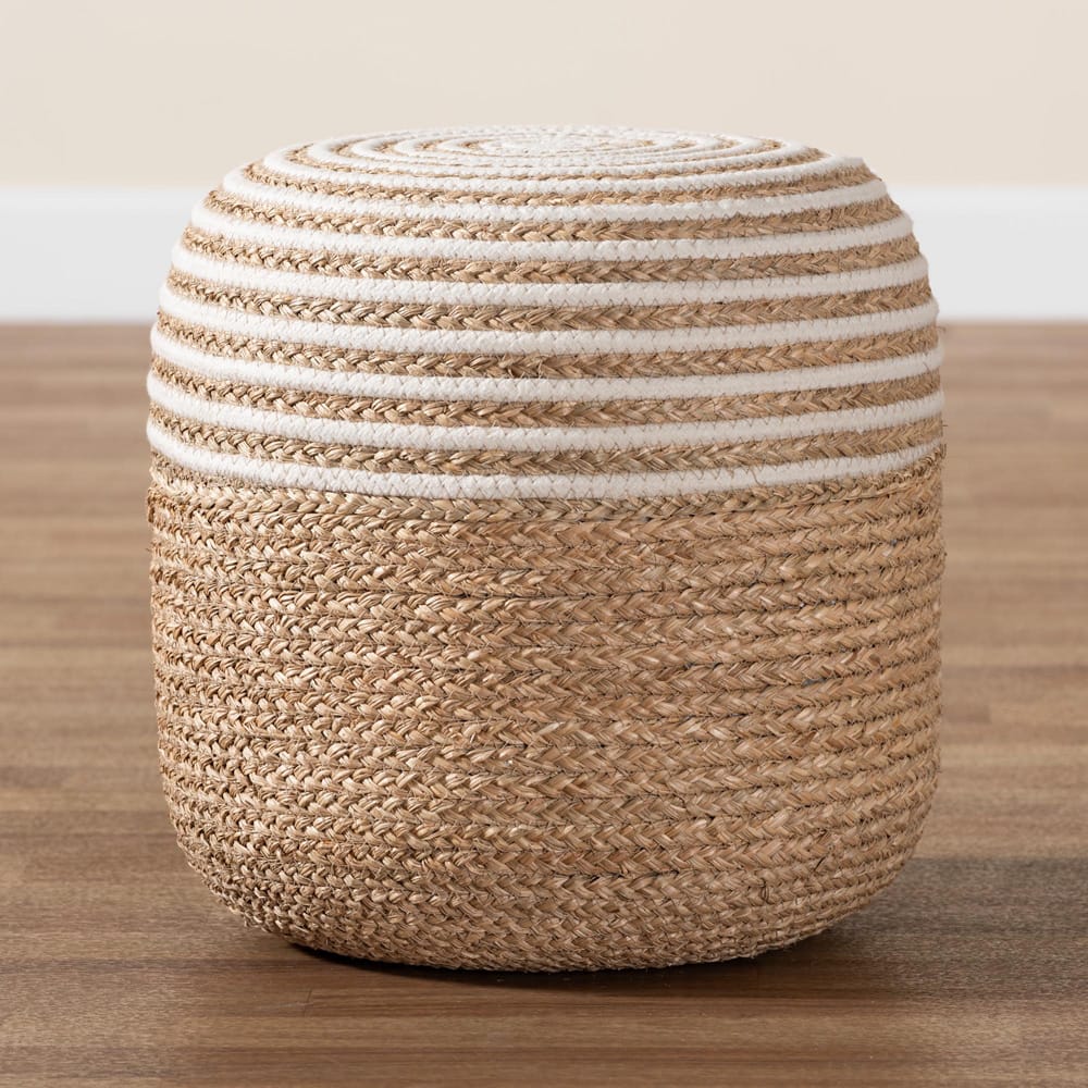 bali & pari - Nequiel Footstool in White/Natural Brown - F234-FT5-Seagrass/Cotton-Stool view 6