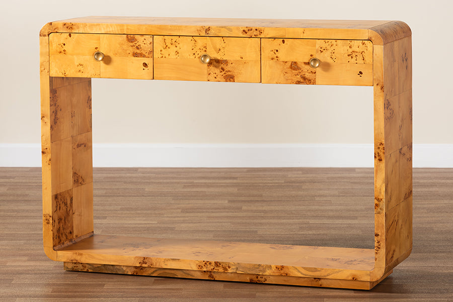 bali & pari - Netra Console Table in Light Mappa Burl - KL-1572-Natural Burl Op1-Ebony-3DW-Console Table-BOXED view 10